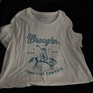 Wrangler White Tee with Teal Rodeo Graphic